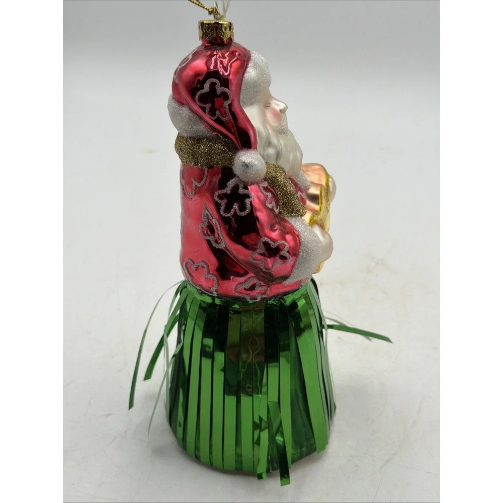 Vtg Robert Stanley Santa W/Ukulele Christmas Ornament Glass Santa Claus Hawaiian